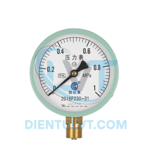 Đồng hồ đo áp suất Y100 0-1.6 bar, chân inox 90 độ, có ống giảm chấn chống rung.
